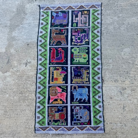 Chinese Zodiac Wall Hanging Bright Rainbow Textile Art Handmade VIntage - Picture 8 of 14